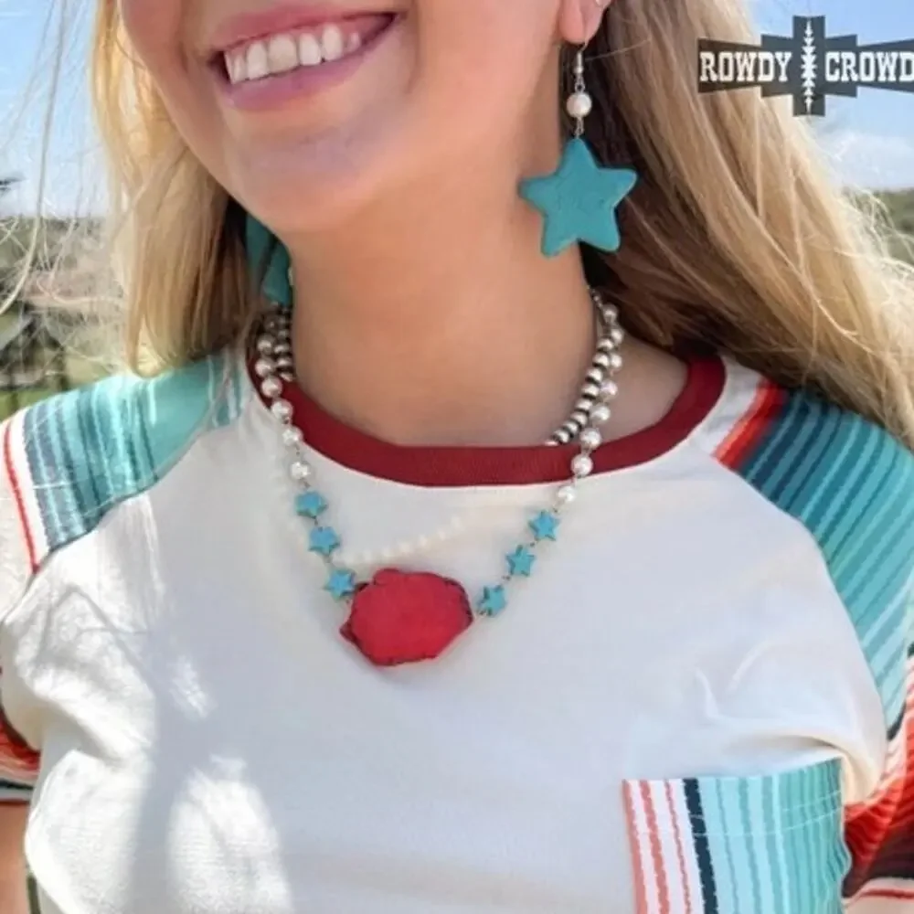 Lucky Stars Western Cowgirl Necklace Red Turquoise Silver